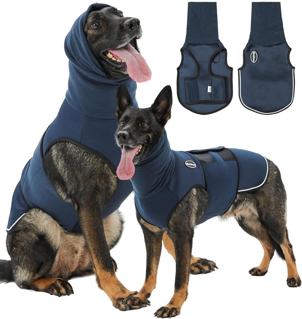 Meifsou Dog Anxiety Vest with Hood, Skin-Friendly Thunder Jacket for Dogs, All-in-One Dog Calming Shirt with Hood for Thunder, Fireworks, Separation - Keep Pet Calm Without Medicine, Dark Blue, M