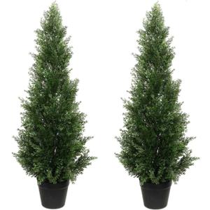 3ft Artificial Cedar Tree  Outdoor Cedar Tree for Porch, Garden or Patio  UV Resistant Faux Cedar Trees for Outdoor Planters  Faux Cedar Topiary Plants for Planters & Home Decor (2 Pack)