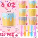 Jingmore 120 Set Paper Ice Cream Cups Bulk with Spoons 4 oz Disposable Sundae Bowls Colorful Paper Dessert Cups Containers for Snack Yogurt Soup Summer Bar Party Supplies