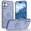 Lufanbis Magnetic for iPhone 16 Plus Case with Ring Stand, [10 FT Drop Protection] [Velvety Touch] Slim Translucent Matte Back Shockproof Phone Case for iPhone 16 Plus 6.7'', Sierra Blue