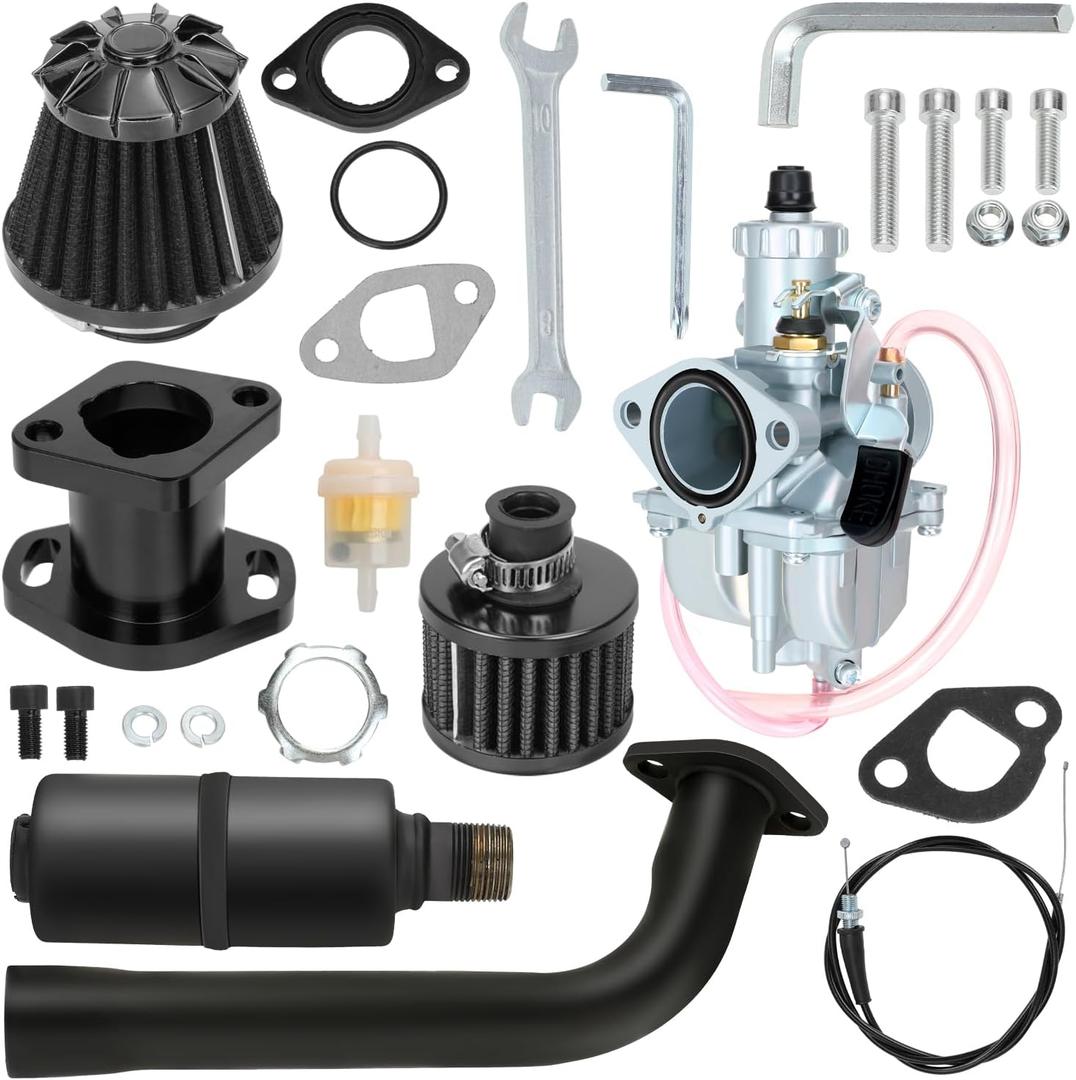 YOXUFA 212cc Carburetor VM22 Carb Exhaust Muffler Stage 2 Kit Replacement for Predator 224cc 196cc 200cc 6.5hp Engine Coleman CT200U BT200X Baja Warrior MB200 GX160 GX200 Mini Bike Go Kart Parts