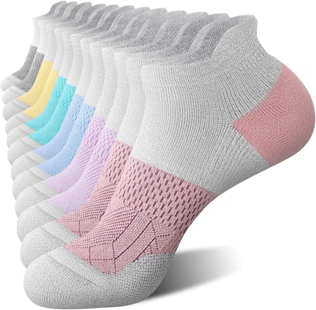 FITRELL 5-6 Pairs Ankle Running Socks for Women Athletic Cushioned Low Cut Tab Sports Socks (Small)