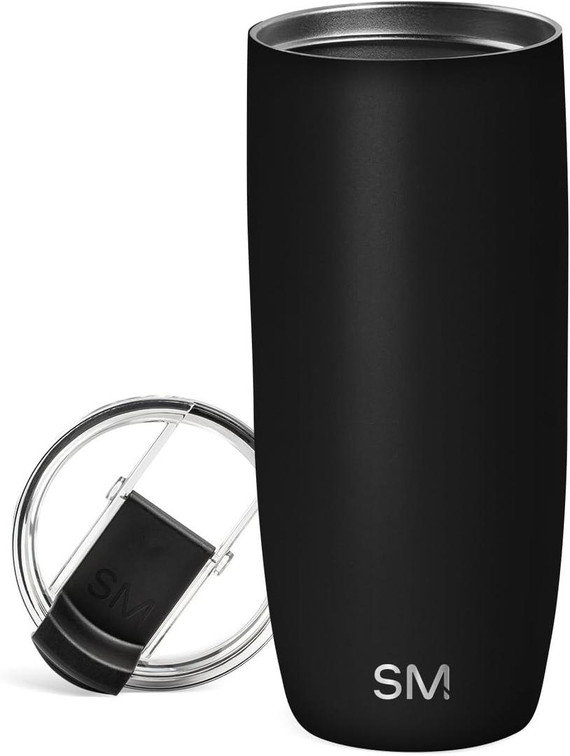 Simple Modern Voyager Tumbler with Flip Lid | Travel Coffee Mug | Insulated Stainless Steel Cold Brew Iced or Hot Coffee Cup | Gifts for Women Men Her Him | 20oz, Midnight Black