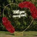 VIHOSE Large Metal Heart Arch Stand and Will You Marry Me LED Neon Light Sign Wedding Hanging Wall Decor for Proposal, Bridal, Engagement and Birthday Party(gold, 16.5 x 9.8 Inches)