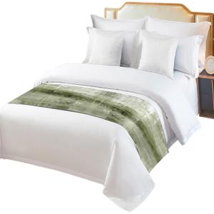 Bed Runner for Cal.King Size Bed, Sage Green Bed Scarf Throws for Foot of Bed, Modern Geometric Oil Painting Abstract Art Bedding Protector Slipcover Bed Runners for Hotel/Home, 102 x 20 Inch