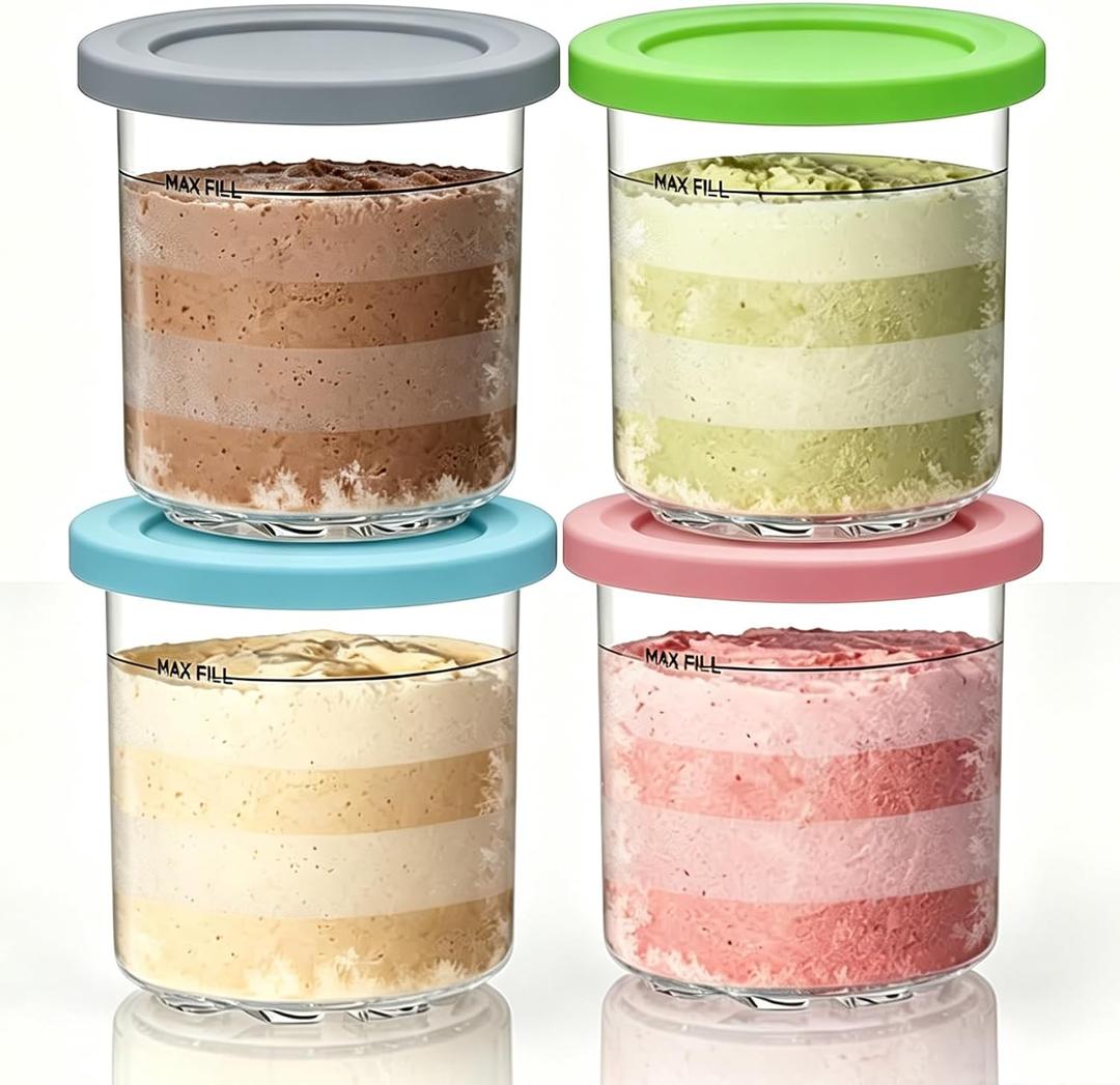 NANOBABY 16oz Pint Cups Compatible with NC300 Series Ice Cream Makers, Replacement 16 oz Containers with Lids for NC299AMZ, NC301, CN305A, CN301CO, 4-Pack, BPA Free,Clear