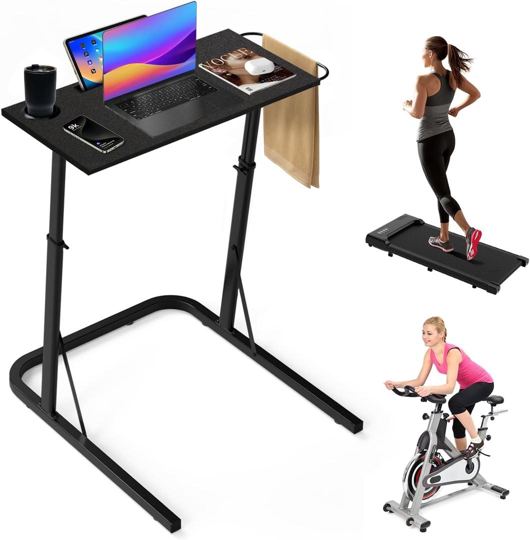 Treadmill Desk Small Adjustable Height Standing Desk for Walking Pad, Trainer Stand Table for Indoor Bike, 32/47 Inch Portable Bar for Treadmill Walking Pad Spin Bike Exercise Equipment (Black)