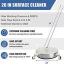 JANZ 20'' Pressure Washer Surface Cleaner with 4 Wheels, Stainless Steel Housing, 1/4" Quick Plug, 2 Extension Wands, 2 Replacement Nozzles and 3 Spray Nozzles, 4000 PSI (Only Washer Surface)