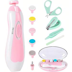 Baby Nail Trimmer Electric12 in 1 Baby Nail Clippers Safe Baby Nail File Kit with a Nail Clipper, Scissor, Tweezers, and Nail Files, Pink+four Accessories