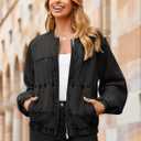 Glamaker Womens Denim Bomber Jacket Trendy Casual Zip Up Crew Neck Long Sleeve Loose Fit Jean Jacket Fall Outfits (Black, M)