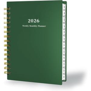 3 x Ymumuda 2026 Planner, Daily Weekly and Monthly PlannerJan 2026 - Dec 2026, 8.4" x 6.3", 2026 Calendar Planner Book with Tabs, Spiral Notebook with Inner Pocket for Office Home School Supplies (L-Deep Green)