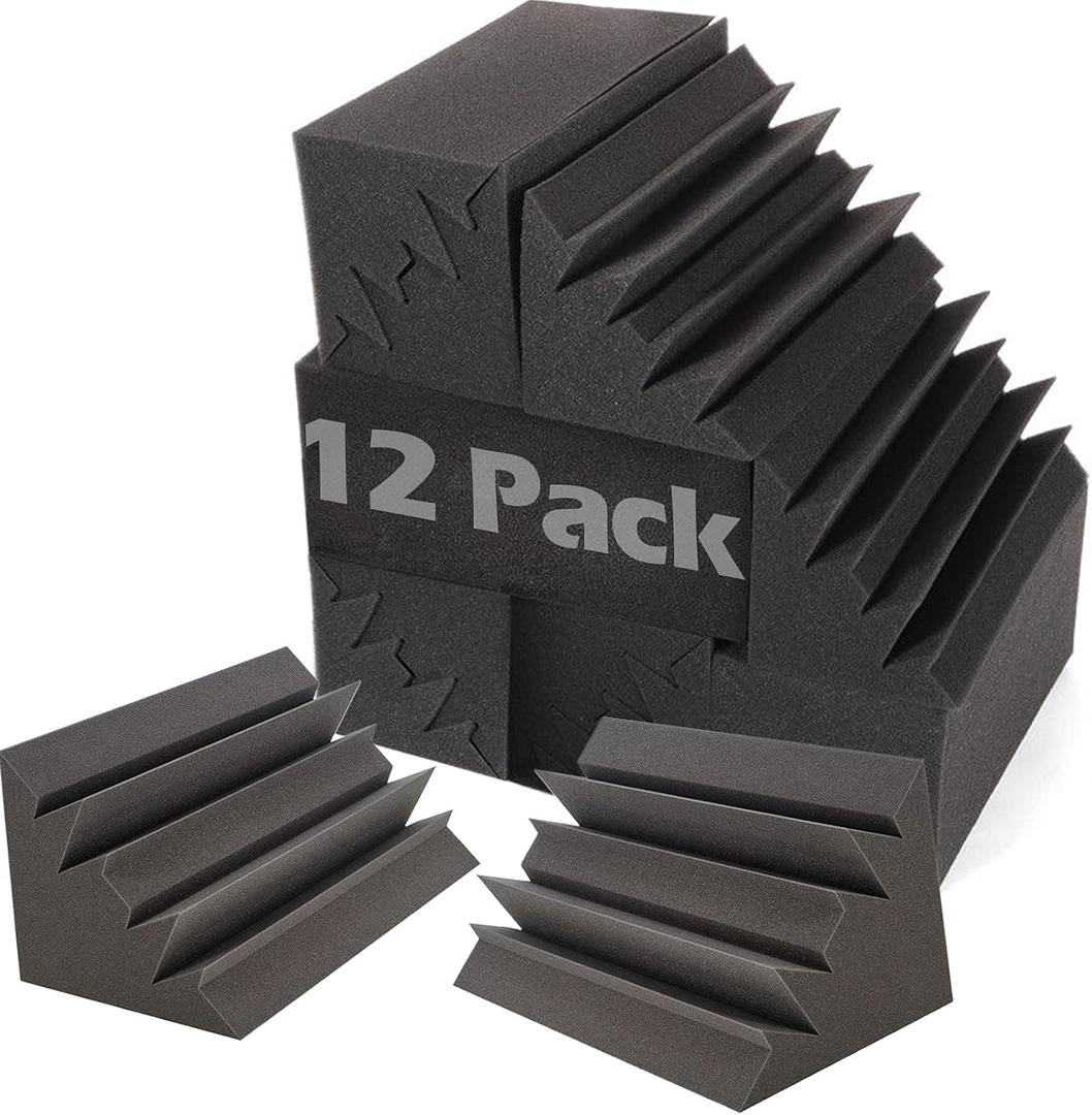 Acoustic Foam Bass Traps -12 Pack Wall Corner Studio Foam Blocks 12" X 7" X 7" Low-Frequency Sound Absorption Material for Home Studio and Theater etc. (12 Pack, Bass traps)