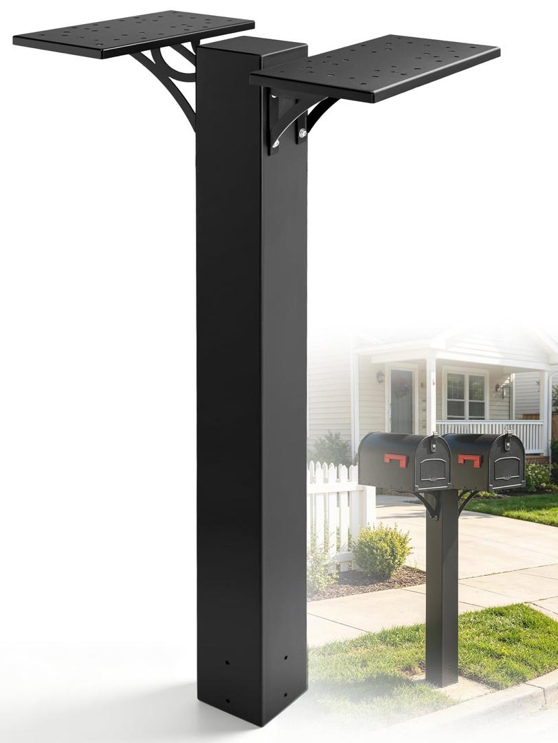 Double Mailbox Post for Outside, 43" Heavy Duty Metal Dual Mailbox Post with Universal Mounting Bracket, In-Ground Mailbox Support Post Fits Standard Post Mount Curbside Residential Mailboxes