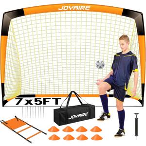 Pro-Grade Kids Backyard Soccer Goal, Tear-Resistant 5-Layer Polyester Soccer Net & 10mm Poles for Maximum Durability, 4x3ft/6x4ft/7x5ft, Pop Up Portable Soccer Training Equipment Set with Size 4 Ball