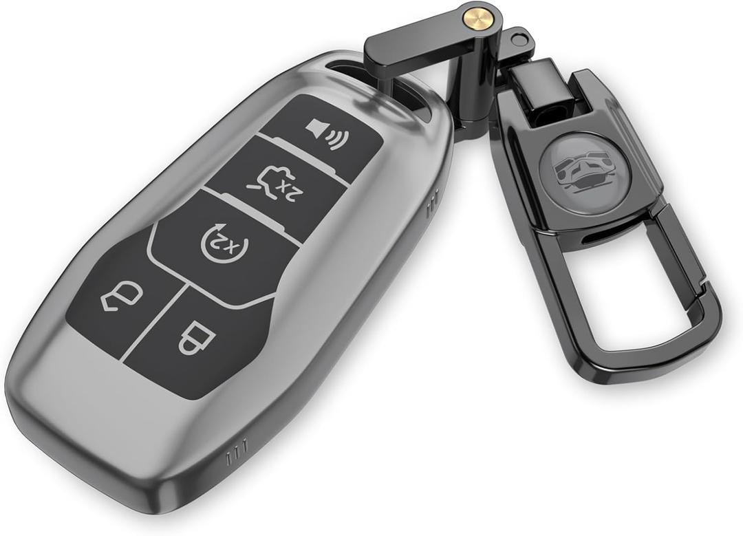 2 x For Ford Key Fob Cover with Keychain.No Screws Required for Installation. Compatible with Ford Fusion Mustang F150 Edge Explorer And Lincoln MKZ MKC MKX(Frosted Matte Gray, Model 2)