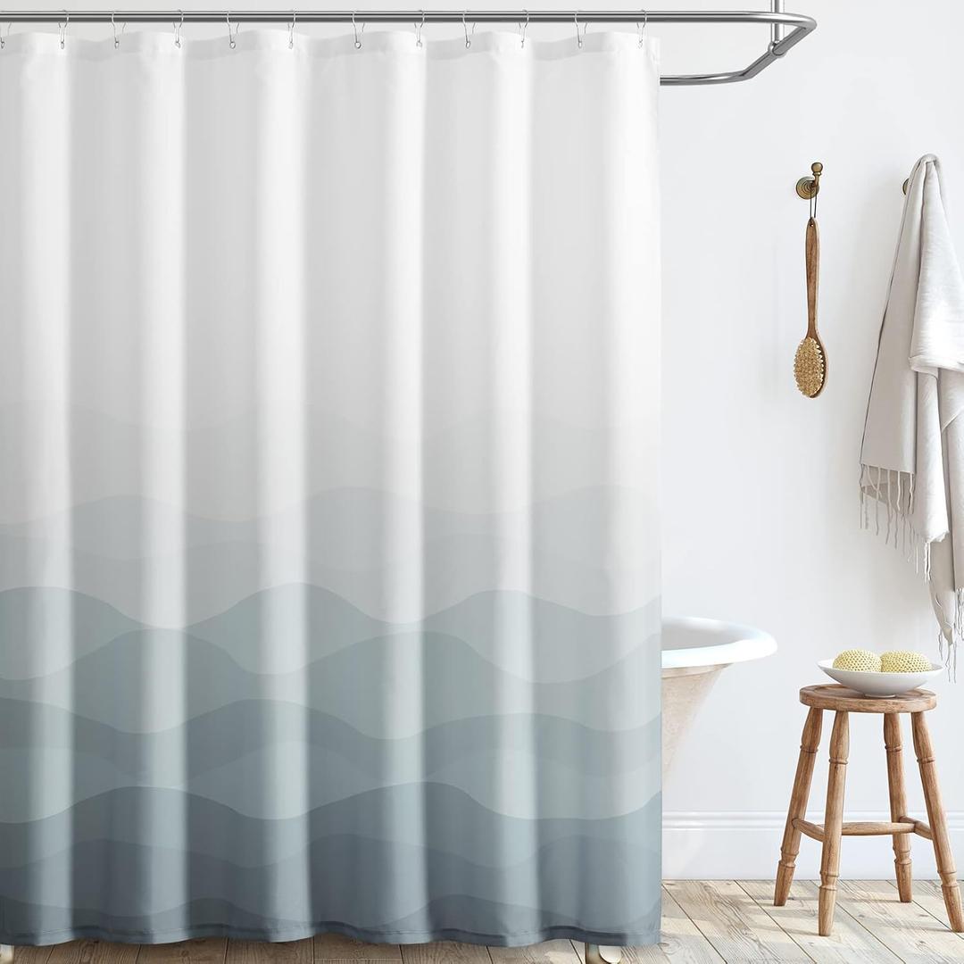 jinchan Ombre Grey Ocean Wave Shower Curtain Waterproof Fabric Shower Curtains for Bathroom Gradual Color Design Nautical Coastal Beach Bath Decor with 12 Hooks 70x72 Inches