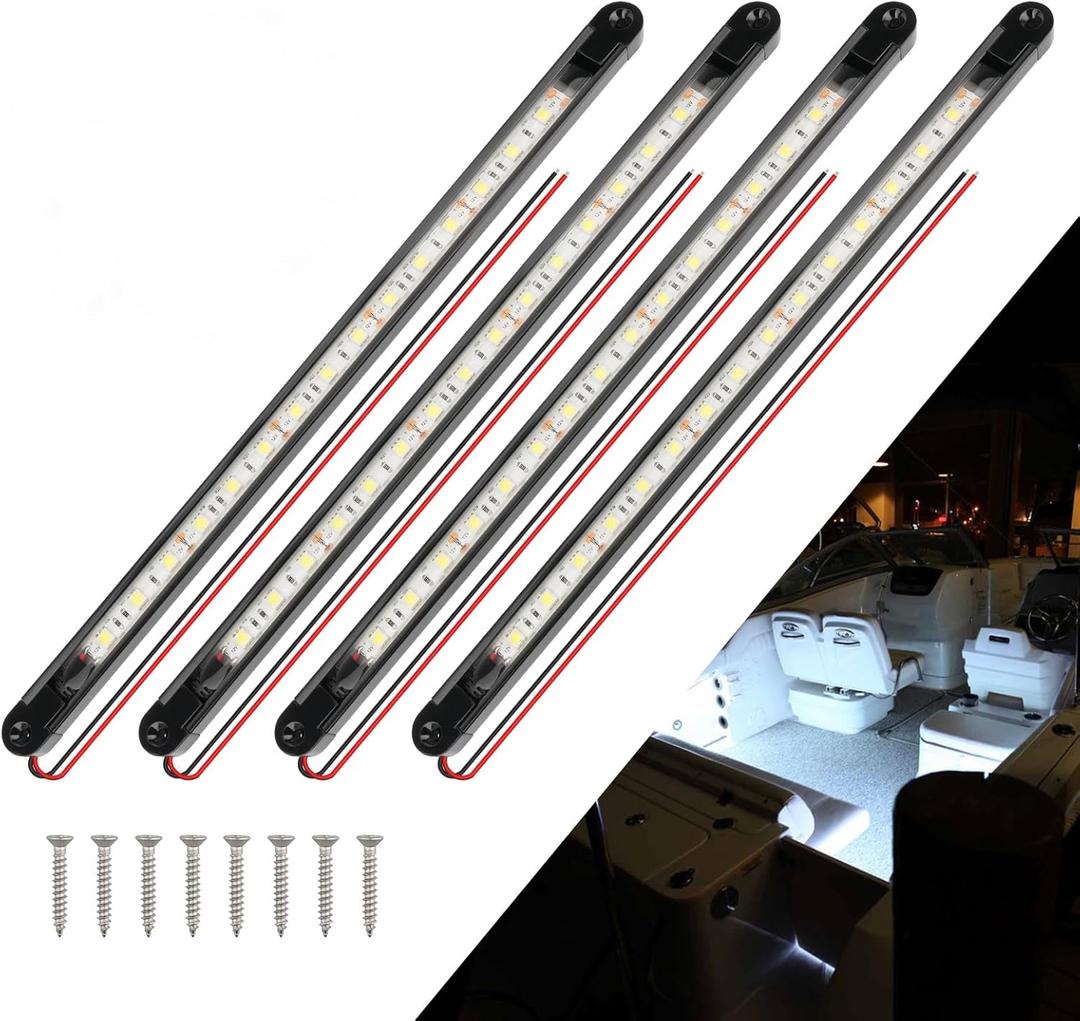 Boat Interior Lights White, Waterproof Led Boat Lighting, Marine Led Strip Lighting, Super Bright Marine Lighting for Night Fishing Pontoon Yacht Sailboat (White 4Pack)
