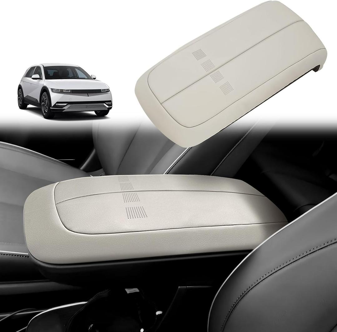 BestEvMod Center Console Cover Fit for Hyundai Ioniq 5 2021-2024 Morse Code Design Extra Soft Microfiber Leather Waterproof Armrest Pad Cover Protector (Light Brown)