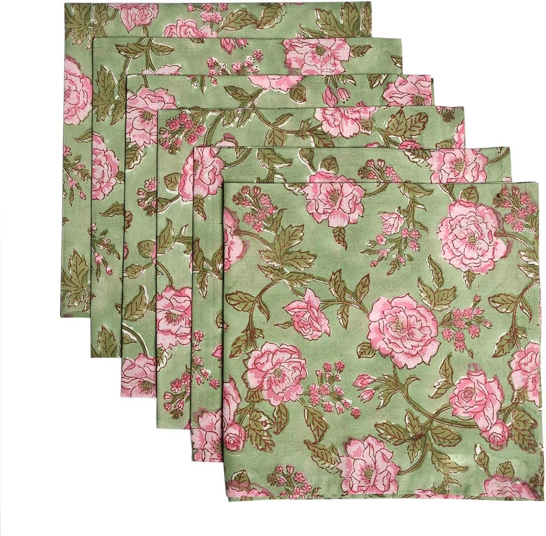 CPC Cloth Napkins Set of 2 Cotton Printed Dinner Block Print Napkins I Wedding Cocktail Cloth Floral Napkins I 18x18 in I Pink Tourmaline