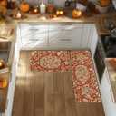 Artoid Mode Orange Flower Pumpkin Fall Kitchen Mats Set of 2, Autumn Home Decor Low-Profile Kitchen Rugs for Floor - 17x29 and 17x47 Inch