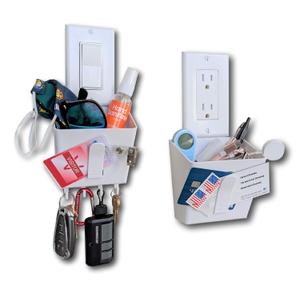 Mount Genie Switch Pocket Light Switch Organizer with Key Holder  Wall Pocket Organizer for Entryway, Mail & Keys  No Drill Installation, White, 1-Pack