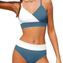 Girls Swimsuit V Neck Bikini Set Color Block with Cover Up 3Pcs Bathing Suits, 15-16Y