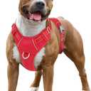 BARKBAY No Pull Dog Harness Large Reflective Dog Harness with Front Clip and Easy Control Handle for Walking Training Running with ID tag Pocket(Red,L)