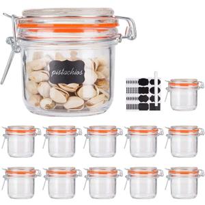 Encheng Glass Jars With Airtight Lids, 6 oz Mason Jars,Glass Jar With Leak Proof Rubber Gasket 200ml,Storage Jar With Hinged Lid for Home and Kitchen,GlassStorage Containers With Lids 12 Pack