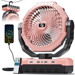 FRIZCOL 3-in-1 Camping Fan - Portable Fans Rechargeable - 24000mAh Battery Powered Fan with Light for Indoor, Outdoor, Tent, Travel, Fishing, Jobsite, Gifts for Men Dad Him - Pink