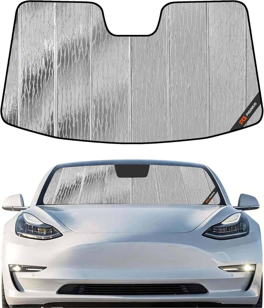 Pigenius Windshield Sunshade for Tesla Model 3 2018-2026, Model Y 2020-2025 Old Body Style, Custom Fit Front Window Shade - AstraGuard