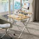 GreenForest Portable Small Desk No Assembly, 2-Tier Compact Computer Desk with Shelf, Space Saving Foldable Table for Home Office, Bedroom or Apartment, Portable Collapsible Sturdy Laptop Desk, Oak, 22 X 27.3 Inch