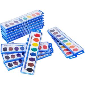 Watercolor Paint Sets for Kids - Bulk Pack of 12 with 8 Washable Paint & Brush - Perfect Kids Painting Set for Classrooms, Party Favours & Creative Fun