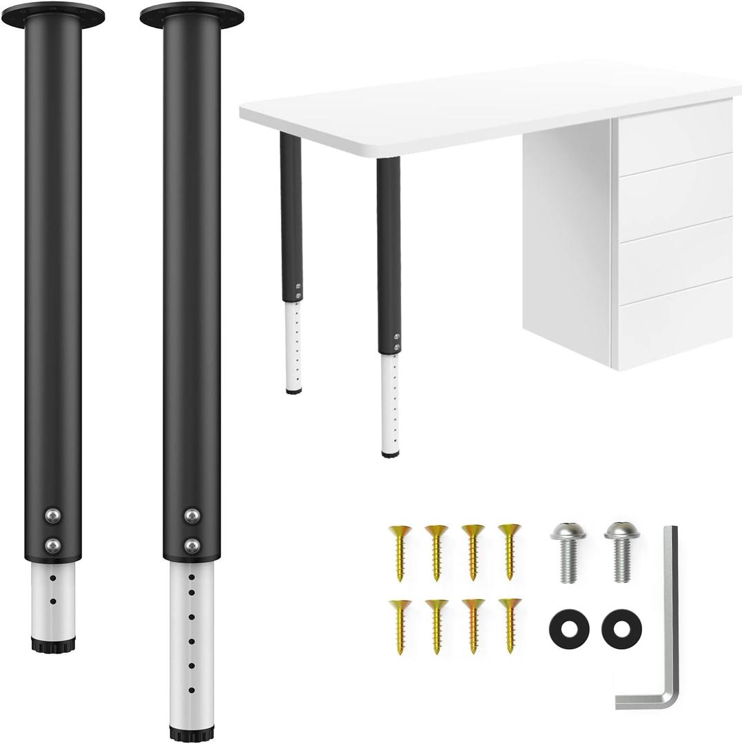 2 PCS Adjustable Table Legs, 21.5" -37" Heavy Duty Metal Adjustable Height Desk Legs, 2" Diameter Durable Pipe Furniture Legs for Computer Table, Office Desk, Kitchen Table