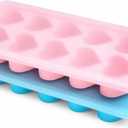 2 Pcs Heart Ice Cube Trays,Ice Maker,Silicone Molds with Removable Lid,Stackable Ice Trays with Covers(Pink,Blue)