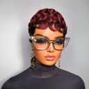 Pixie Cut Culry Human Hair Wig 1b/99j Color Short Pixie Cut Wigs for Black Women Glueless Pixie Curly Wig with Bangs Short Layered Brazilian Virgin Human Hair Wigs For Women (1b/99j)