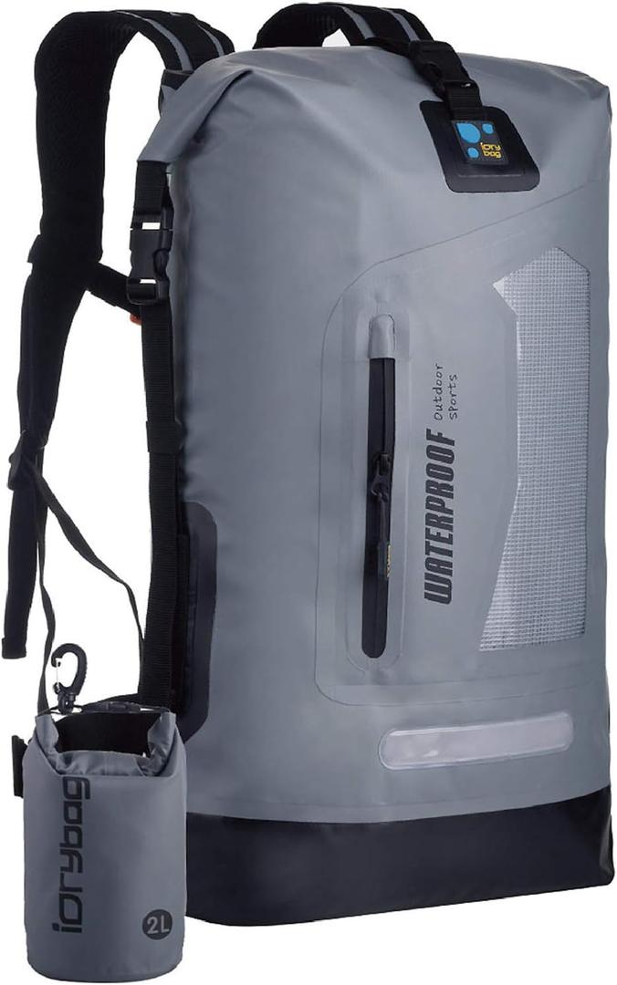 IDRYBAG Waterproof Backpack for Men 20L/30L/40L, Floating Dry Bag Kayak, Dry Backpack Hiking (Gray)