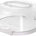 Top Shelf Elements Round Cake Carrier Two Sided Cake Holder Serves as Five Section Serving Tray, Portable Cake Stand Fits 10 inch Cake, Cake Box Comes With4 Handle, Cake Container Holds Pies (White)