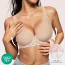 OEAK Womens Deep V Bras Wireless Comfortable Bra Supportive No Underwire Bras Tshirt Push Up Bralettes Plunge Seamless Bra (Beige, XS)