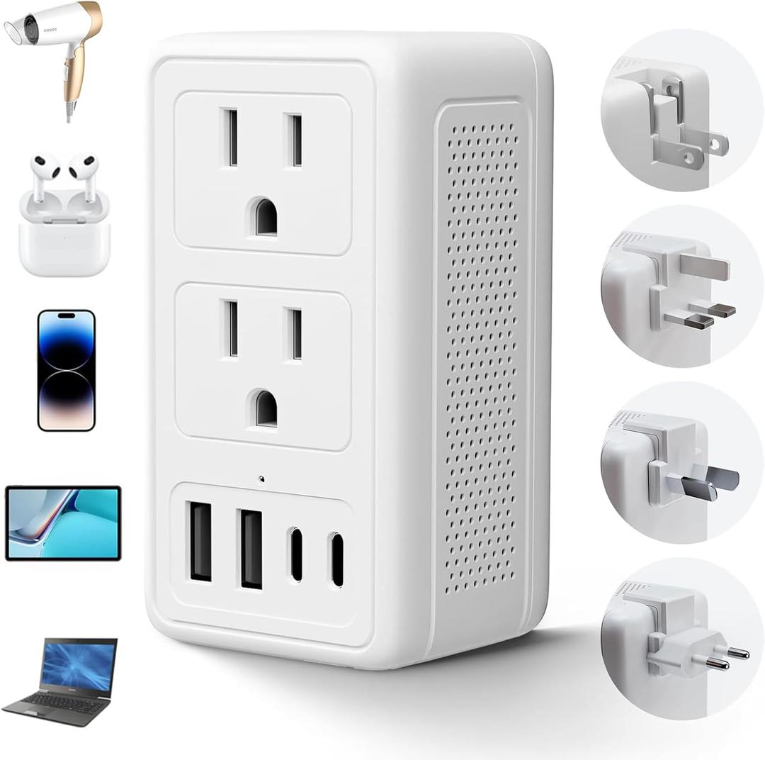 2000W 220V to 110V Voltage Converter US to Europe for Hair Dryer, Converter for European Travel, International Universal Travel Adapter with Type C A G I (White)