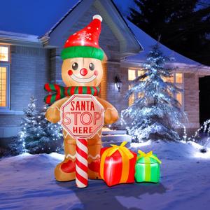 7 FT Christmas Inflatable Outdoor Decorations, Inflatable Gingerbread Man with Sign and Gifts Bags Built-in LED Lights Blow Up Yard Decorations for Holiday Indoor Outdoor Party Garden Lawn