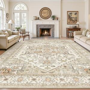 Washable Rugs 10x14 Rug for Living Room, Vintage Large Indoor Carpet Gold