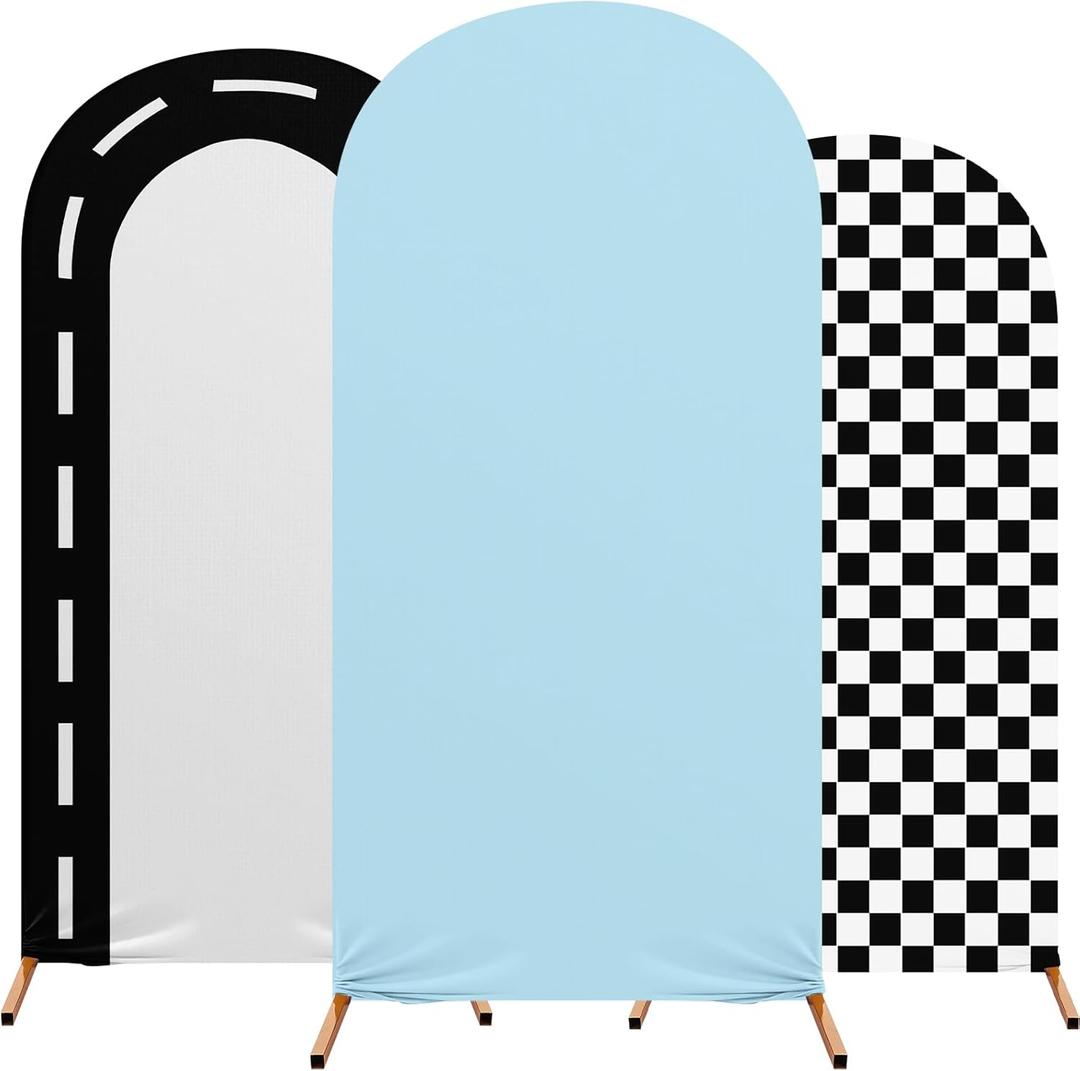 Fast Party Arch Backdrop Cover Set of 3 Racing Theme Arch Covers Spandex Stretch Backdrop Stand 4ft, 5ft, 6ft for Wedding Birthday Banquet Ceremony Decoration(Blue)