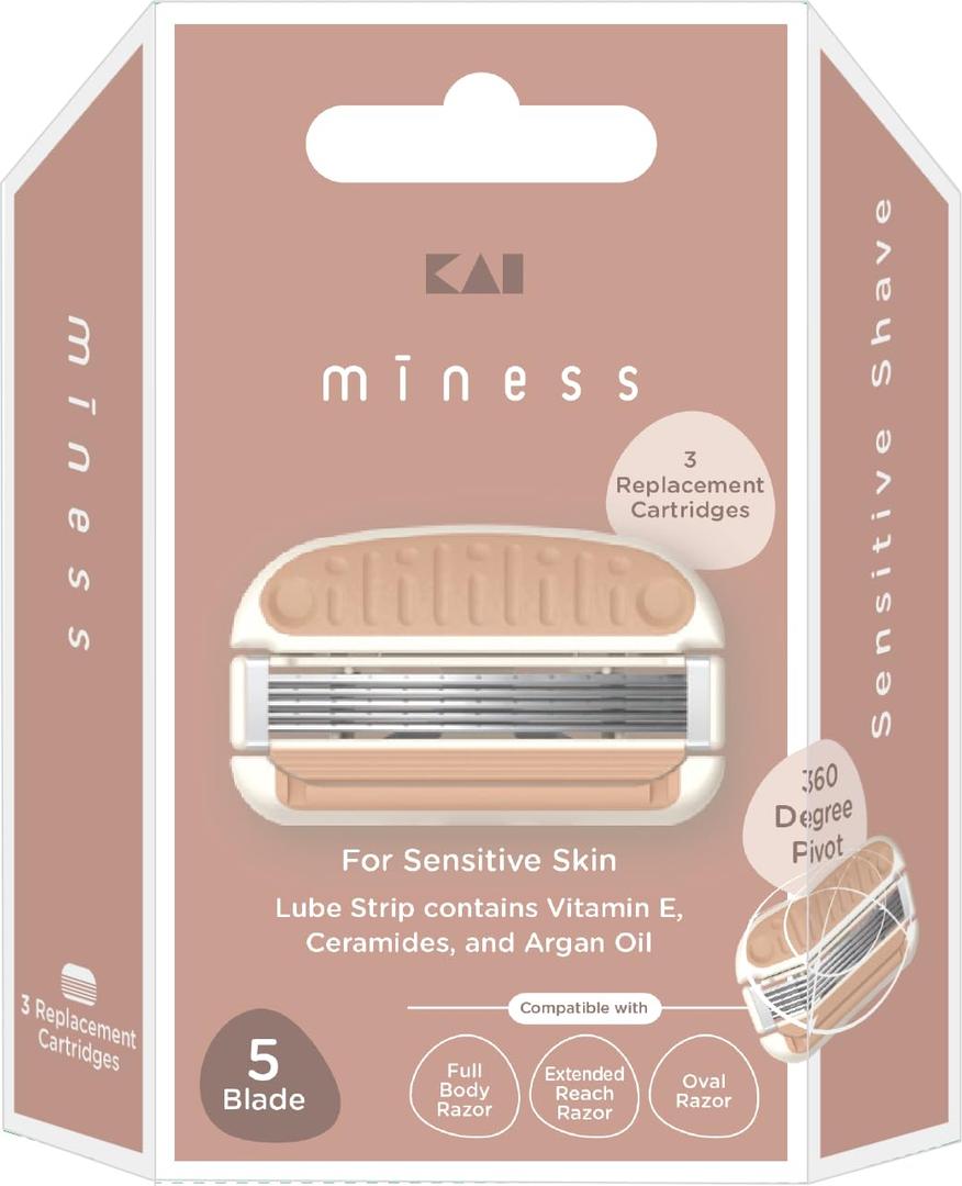 Kai Miness 5 Blade Razor Refill Cartridges, Gentle Beauty Groomer for Hair Removal, Ideal for Sensitive Skin, Japanese Steel Removes Body Hair, 3 Count