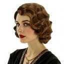 Short Brown 1920s Wig for Women Gatsby roaring 20s Finger Wave Party Synthetic Full Vintage Wigs for Womens Lady Cosplay Costume Fancy Dress 1920 Flapper Wig