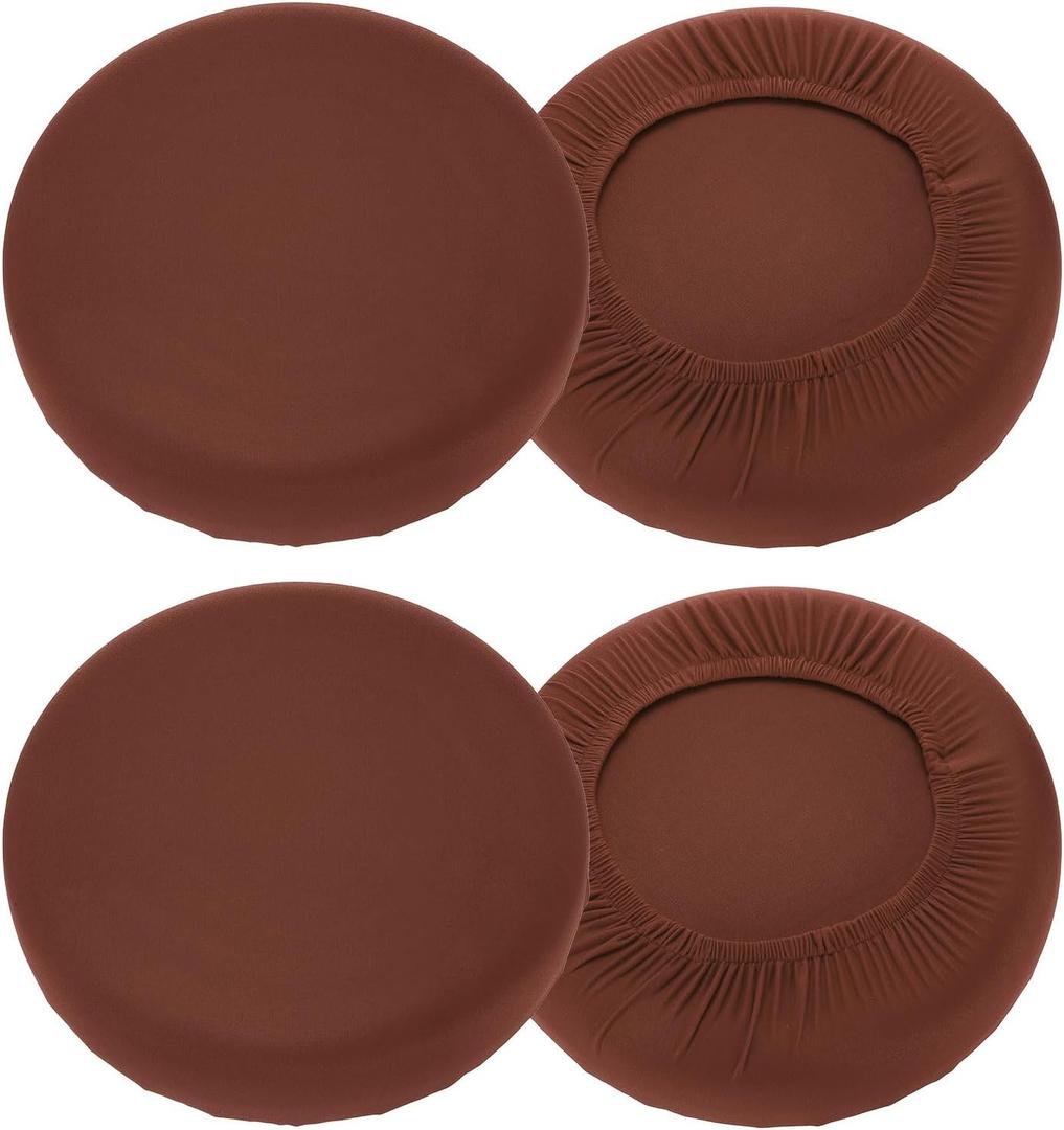 uxcell 4 Pack Stool Covers Round, 16-18 Inch Bar Stool Covers Washable Dustproof Slipcover Seat Cushion with Elastic No Sponge Pad for Bar Kitchen Living Room Decor, Light Brown