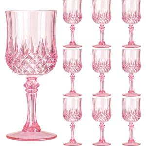 Plastic Wine Glasses, Plastic Goblets Vintage Style Cordial Unbreakable Drinking Glasses, Reusable Drinkware for Wedding Reception, Grand Event Party Supplies, Easter (10, Pink)
