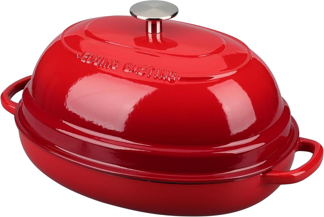 EDGING CASTING Enameled Oval Cast Iron Dutch Oven Pot with Lid, Bread Dutch Oven for Sourdough Bread Baking, Dutch Oven Bread, Bread Oven, 6QT, Red