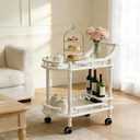 Entertainment Kitchen Cart, Midcentury Modern Imported rubberwood White Finished Wood 2-Tier Mobile Bar Cart Serving Cart