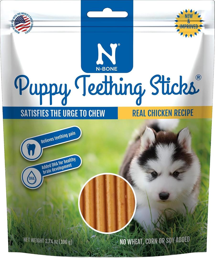 N-Bone Puppy Teething Sticks, Chicken Flavor, Natural Puppy Chew Sticks & Teething Treats, SQF Certified, Made with Rice Flour for Easy Digestion, Calcium Enriched (3.7oz) BBD Nov 19 2027
