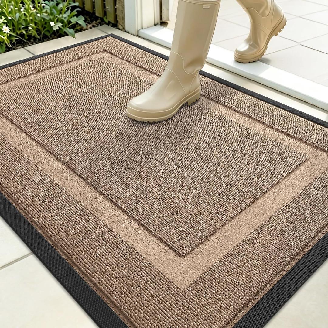 OLANLY Front Door Mat Outside 35x23, All-Season Heavy-Duty Rubber Doormat | Mocha, Absorbent, Stain and Fade Resistant, Waterproof Non-Slip Backing, Low-Profile Indoor Outdoor Floor Mat for Entryway
